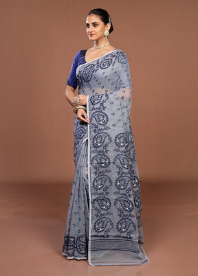 Grey Jamdani Cotton Saree Without Blouse Piece