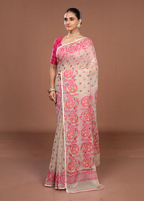 Cream Jamdani Cotton Saree Without Blouse Piece