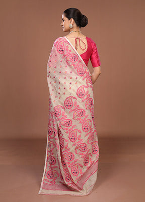 Cream Jamdani Cotton Saree Without Blouse Piece