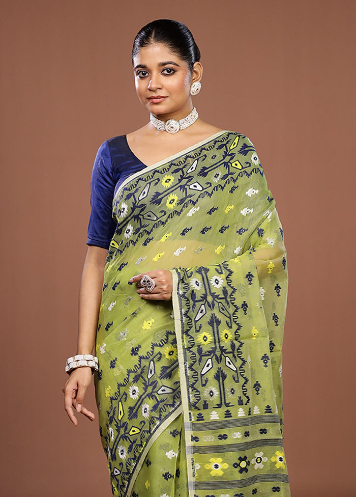 Green Jamdani Cotton Saree Without Blouse Piece