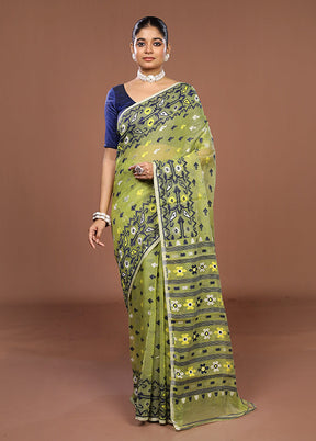 Green Jamdani Cotton Saree Without Blouse Piece