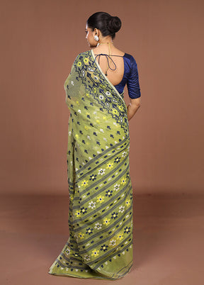 Green Jamdani Cotton Saree Without Blouse Piece