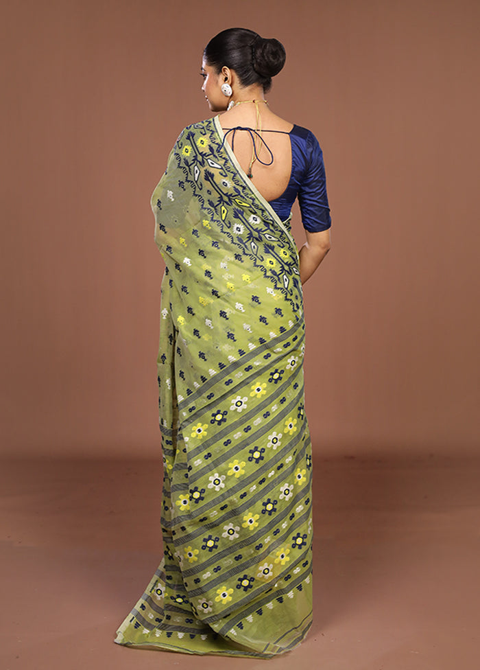 Green Jamdani Cotton Saree Without Blouse Piece