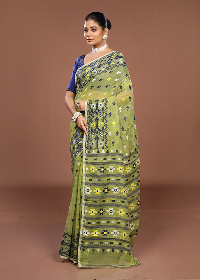 Green Jamdani Cotton Saree Without Blouse Piece