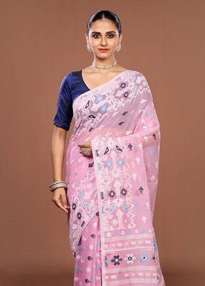 Pink Jamdani Cotton Saree Without Blouse Piece