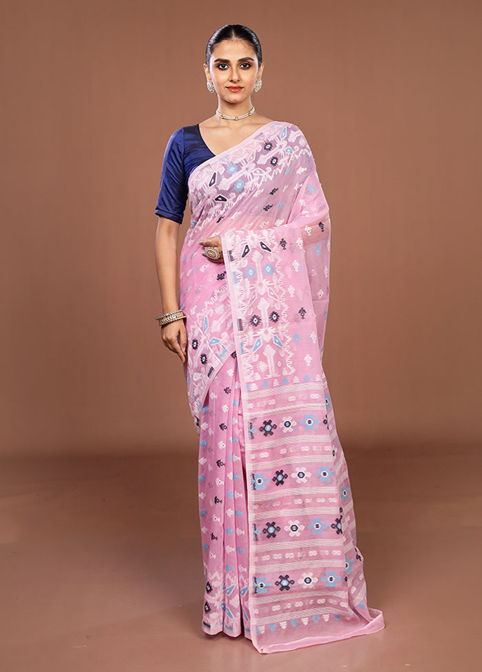 Pink Jamdani Cotton Saree Without Blouse Piece