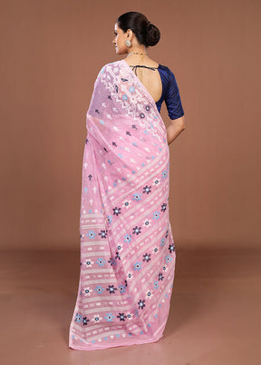Pink Jamdani Cotton Saree Without Blouse Piece