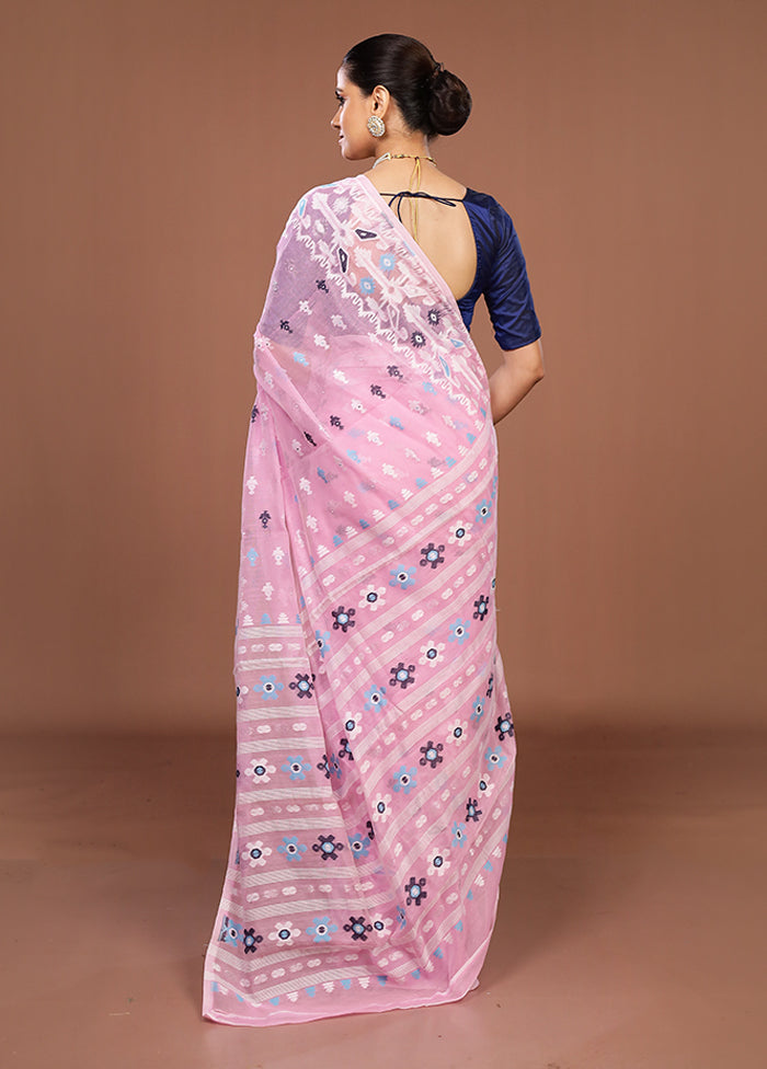Pink Jamdani Cotton Saree Without Blouse Piece