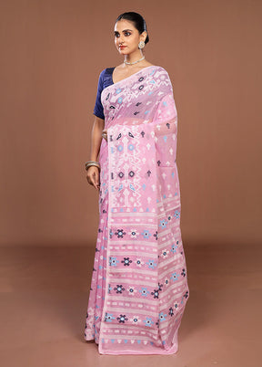 Pink Jamdani Cotton Saree Without Blouse Piece