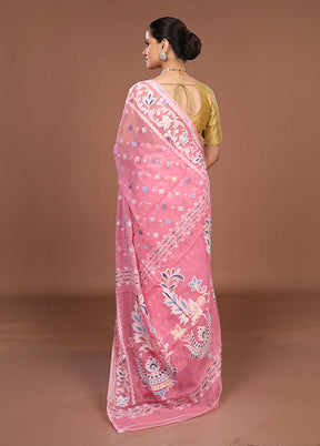 Pink Jamdani Cotton Saree Without Blouse Piece