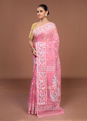 Pink Jamdani Cotton Saree Without Blouse Piece