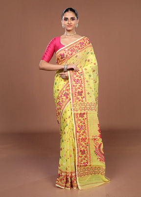 Yellow Jamdani Cotton Saree Without Blouse Piece