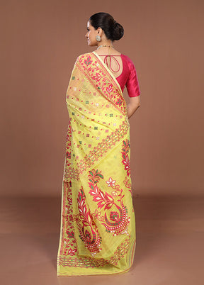 Yellow Jamdani Cotton Saree Without Blouse Piece