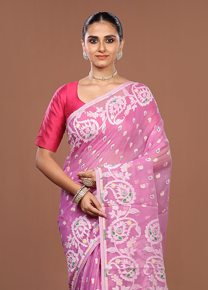 Pink Jamdani Cotton Saree Without Blouse Piece