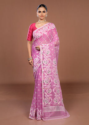 Pink Jamdani Cotton Saree Without Blouse Piece