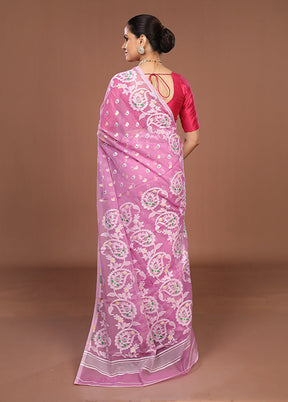 Pink Jamdani Cotton Saree Without Blouse Piece