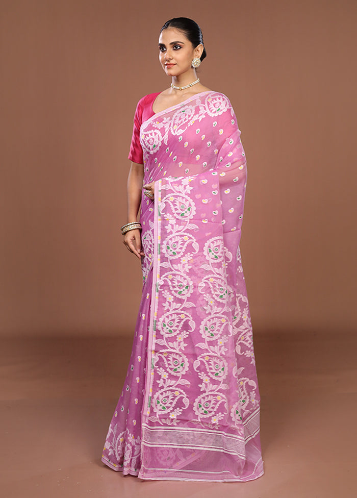 Pink Jamdani Cotton Saree Without Blouse Piece