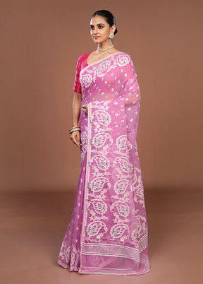 Pink Jamdani Cotton Saree Without Blouse Piece