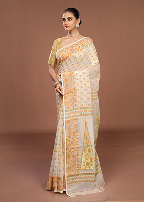 Cream Jamdani Cotton Saree Without Blouse Piece