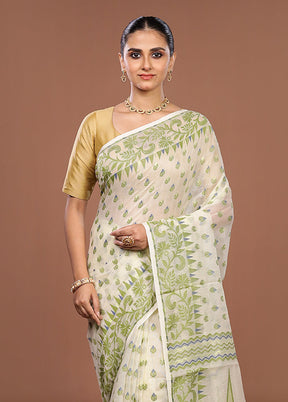 Cream Jamdani Cotton Saree Without Blouse Piece