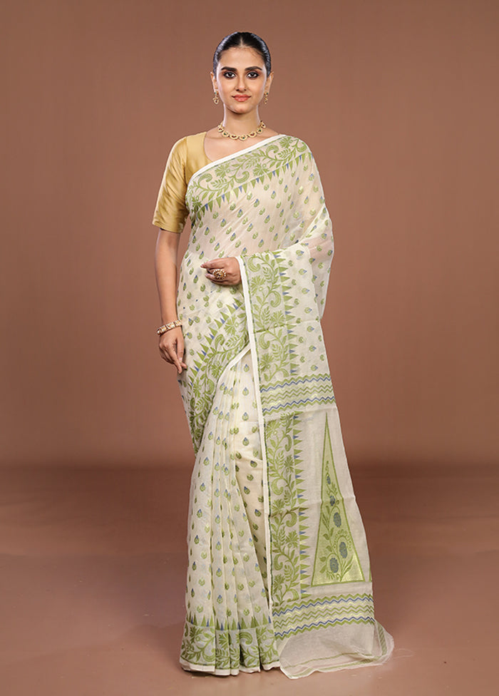 Cream Jamdani Cotton Saree Without Blouse Piece