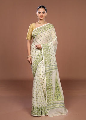 Cream Jamdani Cotton Saree Without Blouse Piece