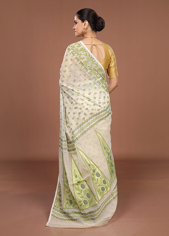 Cream Jamdani Cotton Saree Without Blouse Piece