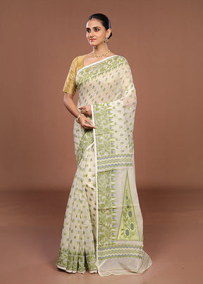 Cream Jamdani Cotton Saree Without Blouse Piece