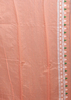 Peach Jamdani Cotton Saree Without Blouse Piece