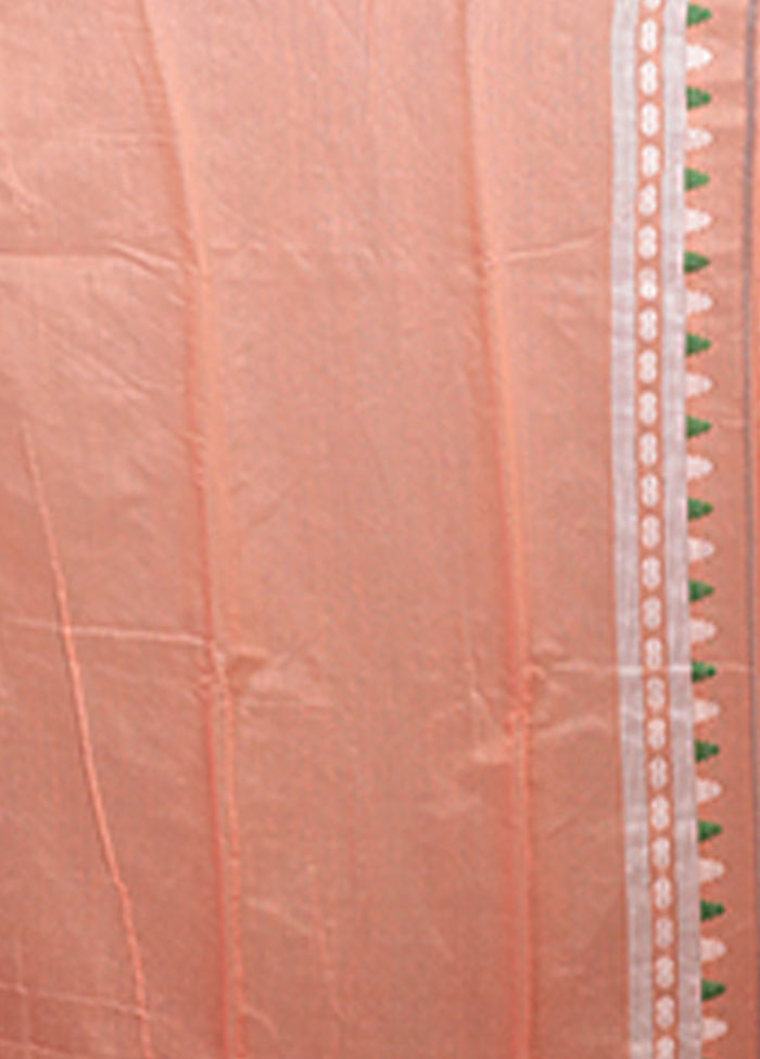 Peach Jamdani Cotton Saree Without Blouse Piece