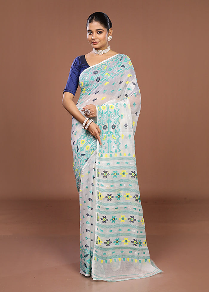White Jamdani Cotton Saree Without Blouse Piece