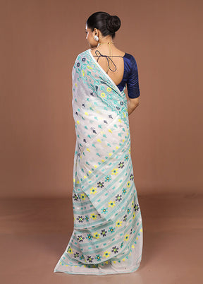 White Jamdani Cotton Saree Without Blouse Piece