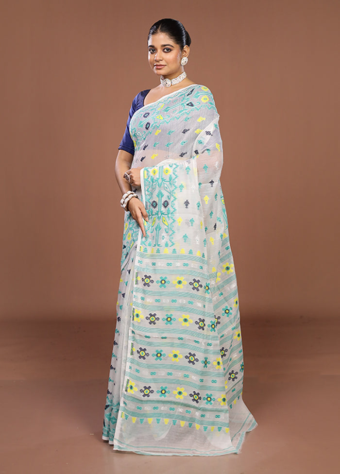 White Jamdani Cotton Saree Without Blouse Piece