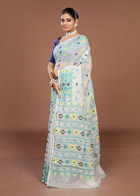 White Jamdani Cotton Saree Without Blouse Piece