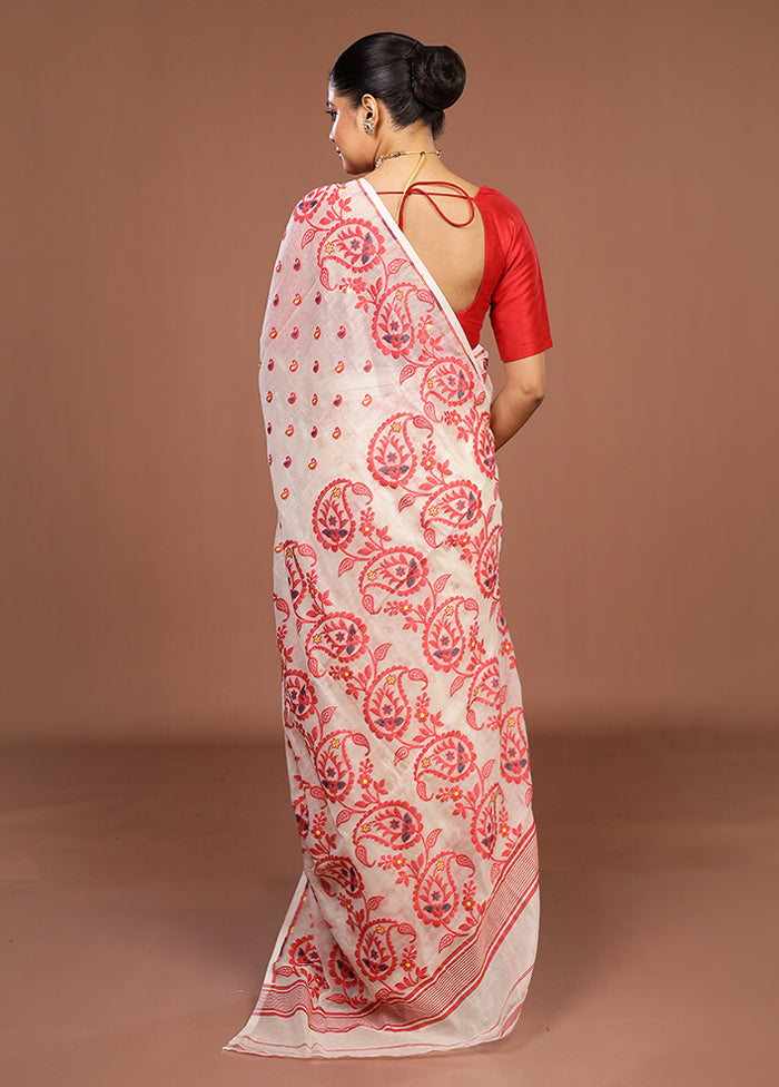 Cream Jamdani Cotton Saree Without Blouse Piece