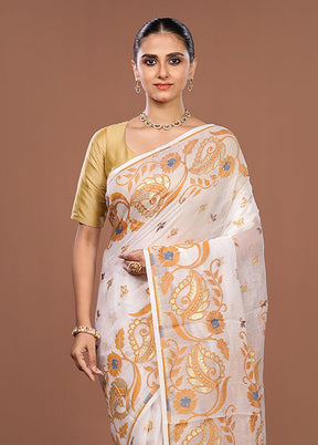 White Jamdani Cotton Saree Without Blouse Piece