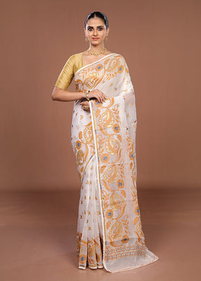 White Jamdani Cotton Saree Without Blouse Piece