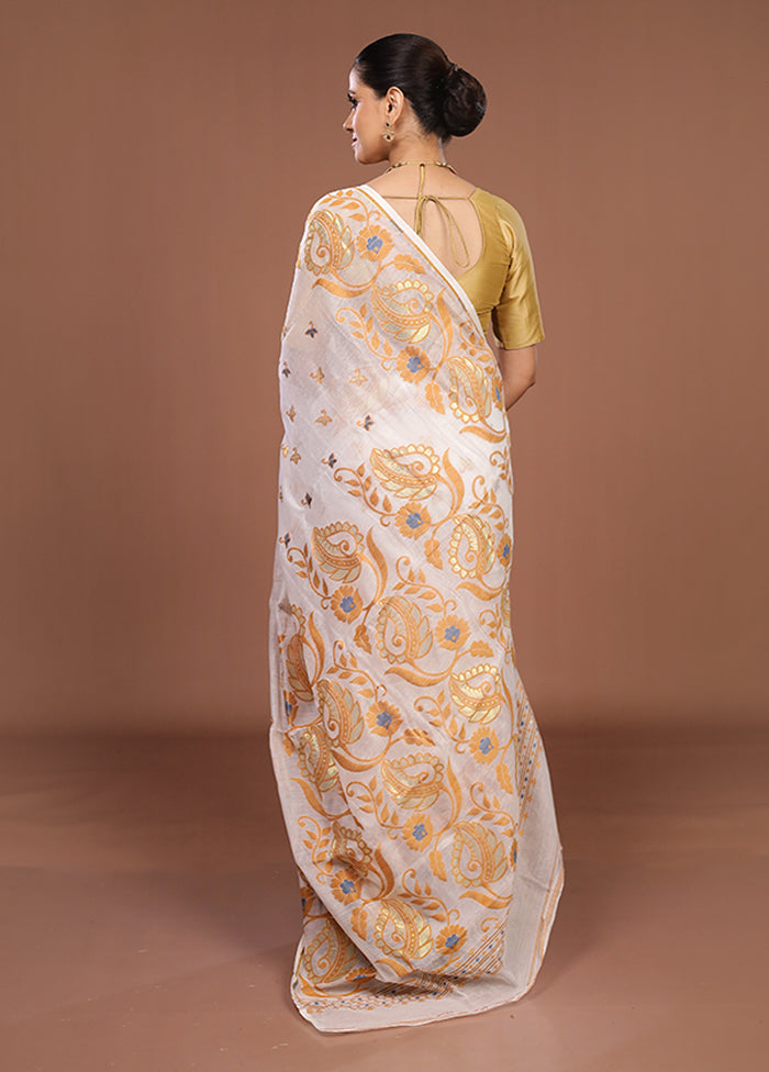 White Jamdani Cotton Saree Without Blouse Piece
