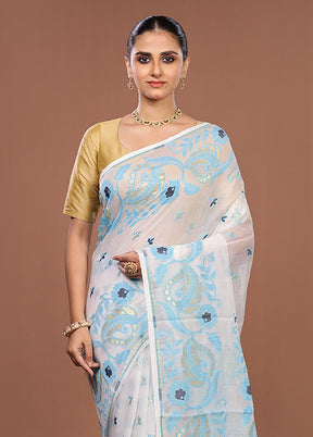 White Jamdani Cotton Saree Without Blouse Piece