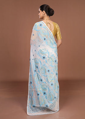 White Jamdani Cotton Saree Without Blouse Piece