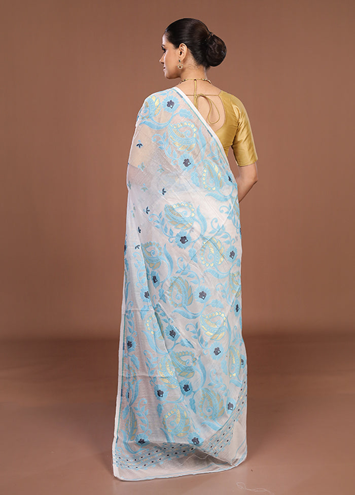 White Jamdani Cotton Saree Without Blouse Piece