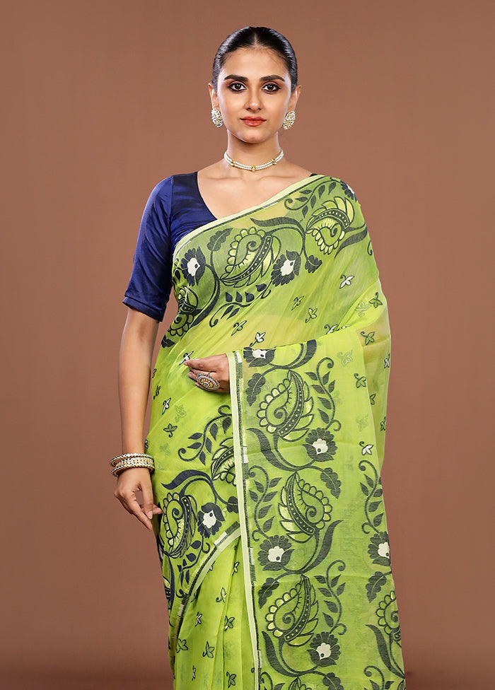 Green Jamdani Cotton Saree Without Blouse Piece