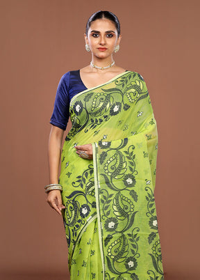 Green Jamdani Cotton Saree Without Blouse Piece