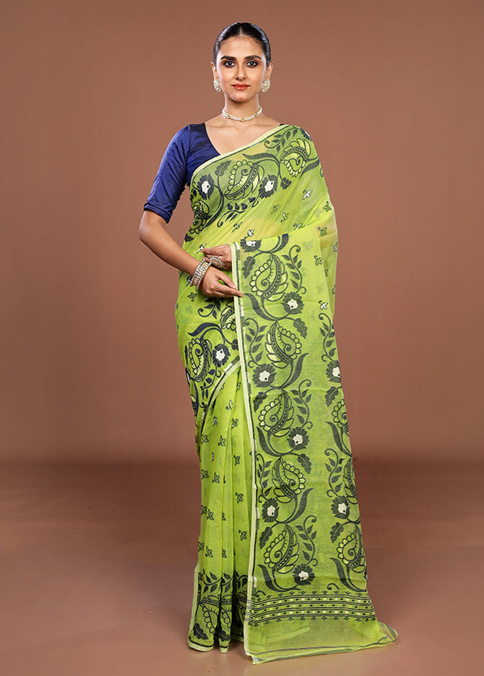 Green Jamdani Cotton Saree Without Blouse Piece