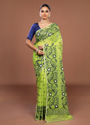 Green Jamdani Cotton Saree Without Blouse Piece