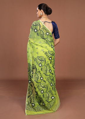 Green Jamdani Cotton Saree Without Blouse Piece