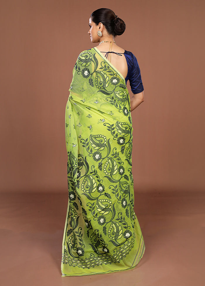 Green Jamdani Cotton Saree Without Blouse Piece