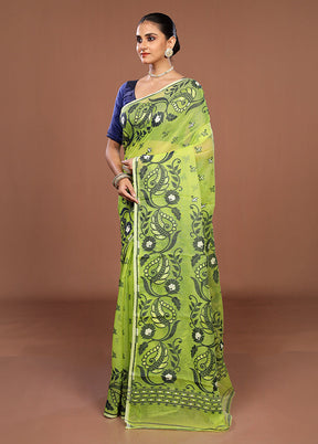 Green Jamdani Cotton Saree Without Blouse Piece