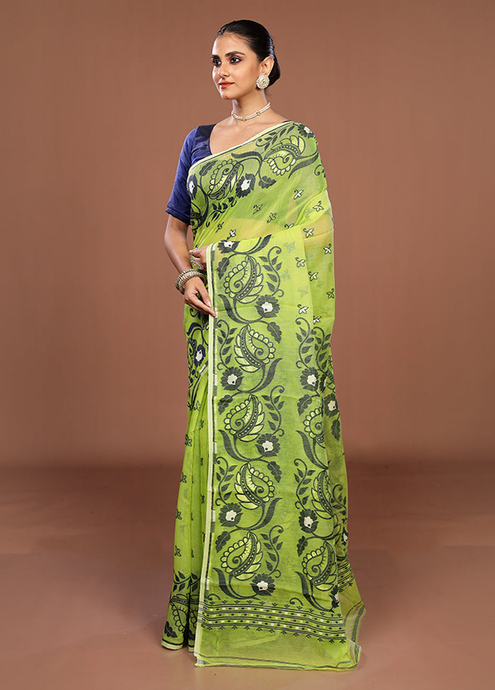Green Jamdani Cotton Saree Without Blouse Piece