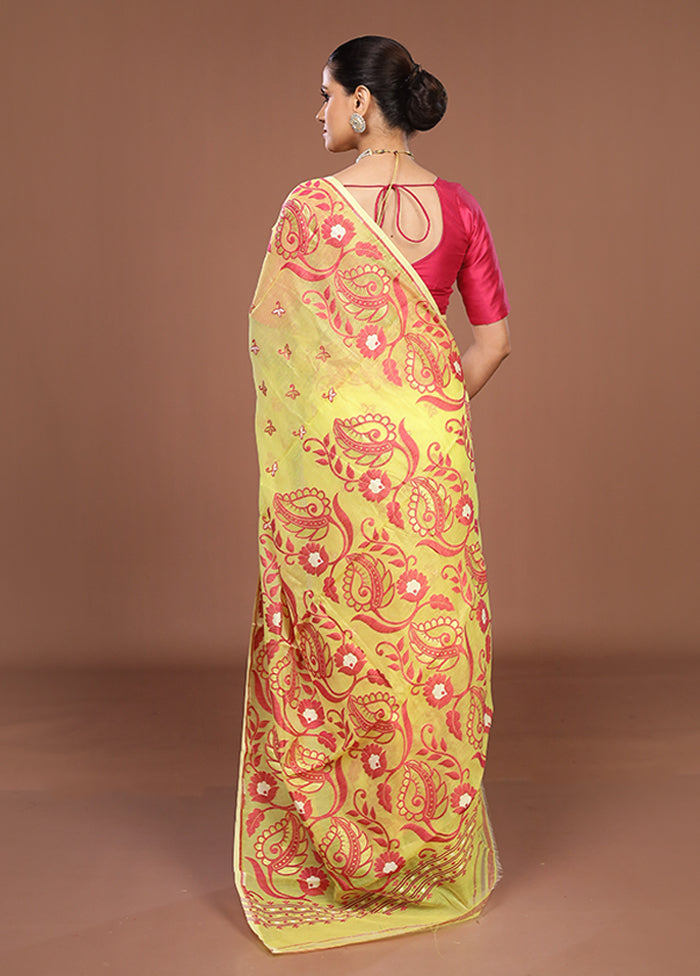 Yellow Jamdani Cotton Saree Without Blouse Piece